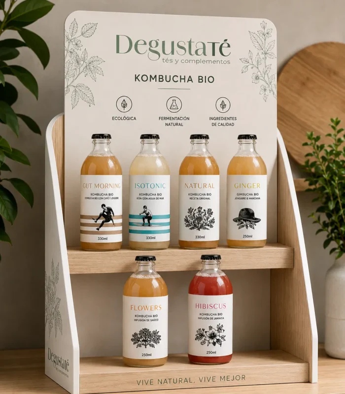 Botellas de kombucha orgánica y natural